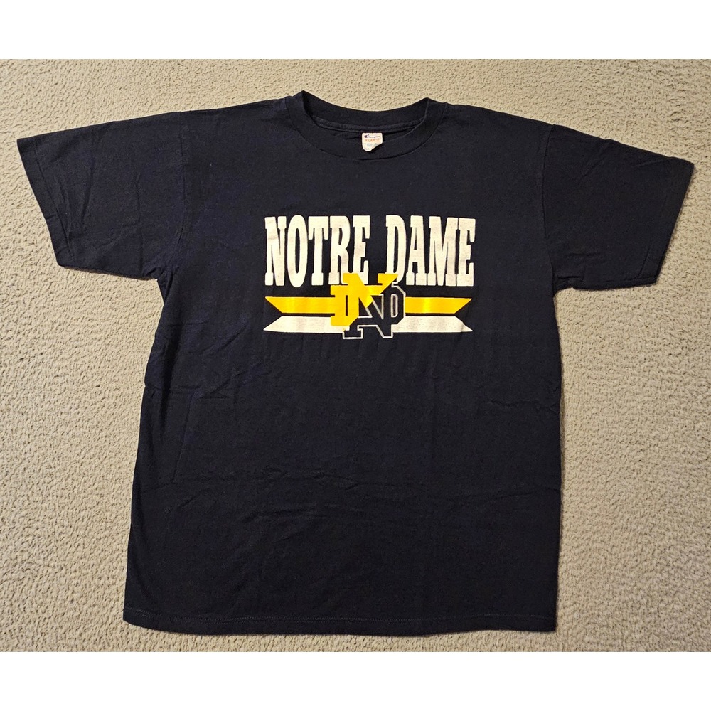 Vintage Champion Notre Dame T Shirt Mens XL Navy Blue Single Stitch Made in USA